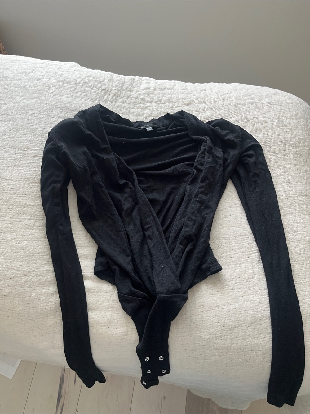 Dynamite Black Long-Sleeve Wrap Bodysuit